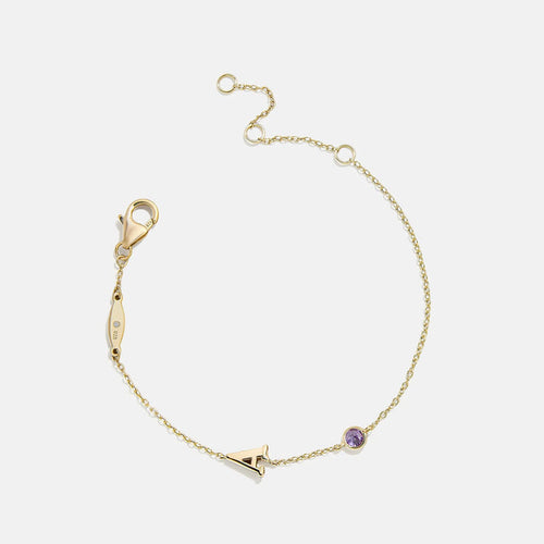 14K Gold Initial Birthstone Custom Bracelet - Light Amethyst