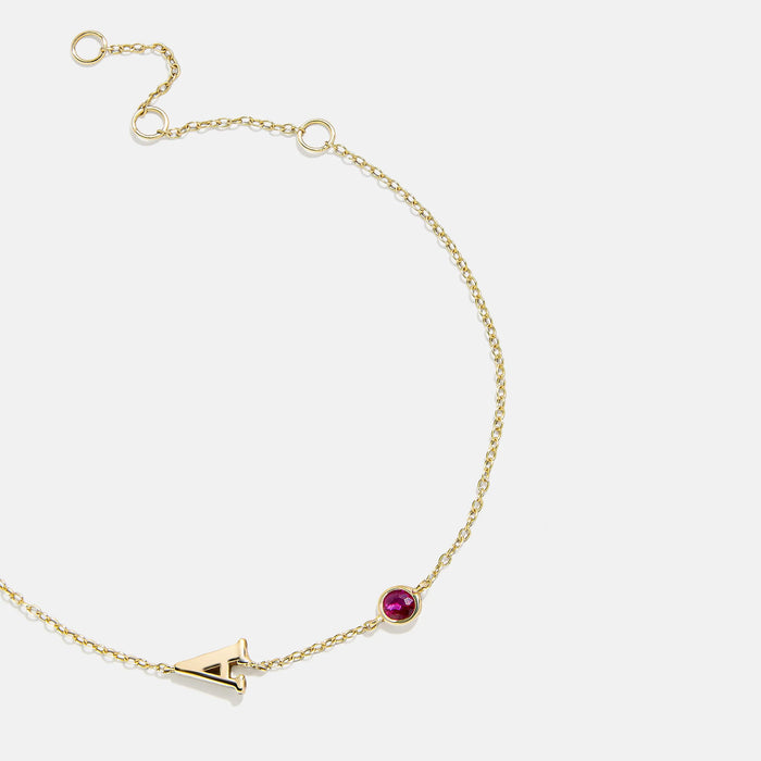 14K Gold Initial Birthstone Custom Bracelet - Rose