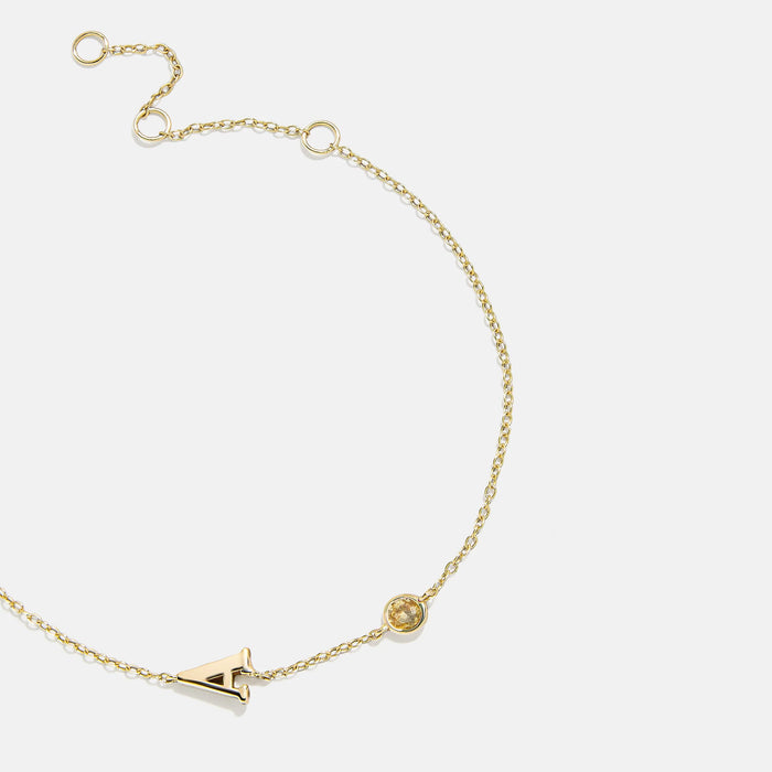 14K Gold Initial Birthstone Custom Bracelet - Topaz