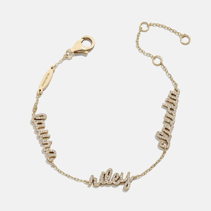 14K Gold/Pavé Custom Script Multi Name Bracelet - 3 Names