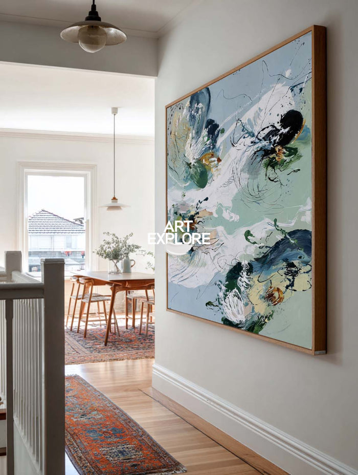Abstract Green Botanical Oil Painting Original Art For Modern Living Room Decor
