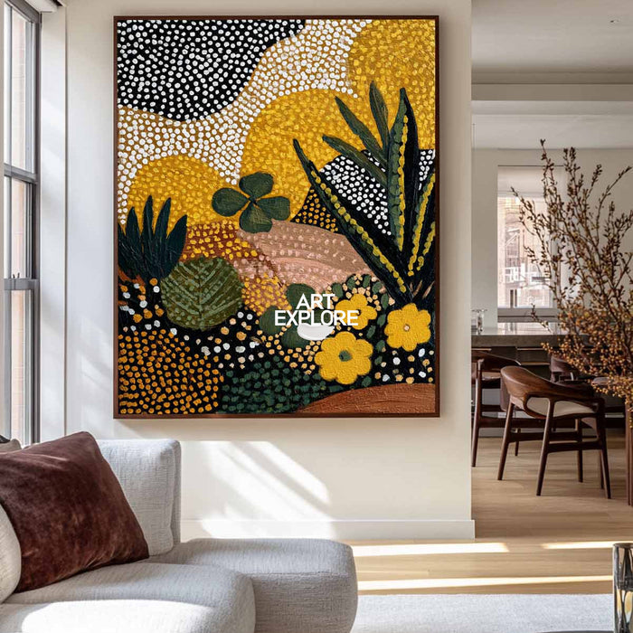 Abstract Botanical Painting Green Gold Modern Art For Living Room Decor