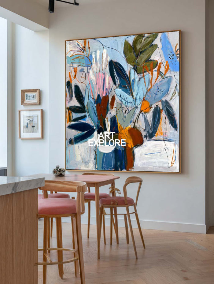 Textured Large Scale Nature Art Hand-Drawn Colorful Home Decor