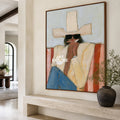 Abstract Cowboy Painting Yellow Blue Tones Modern Wall Art For Living Room Decor
