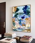 Blue And Green Abstract Canvas Painting Hand-Painted Wall Art With Earthy Tones