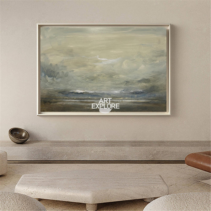 Color Beige Impressionist Seascape Paintings Large Beach Canvas Wall Art Modern Beach Art