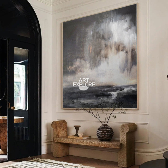 Black And Dark Grey Wall Art Modern Landscape Painting Oil Painting Abstract Lake View Paintings