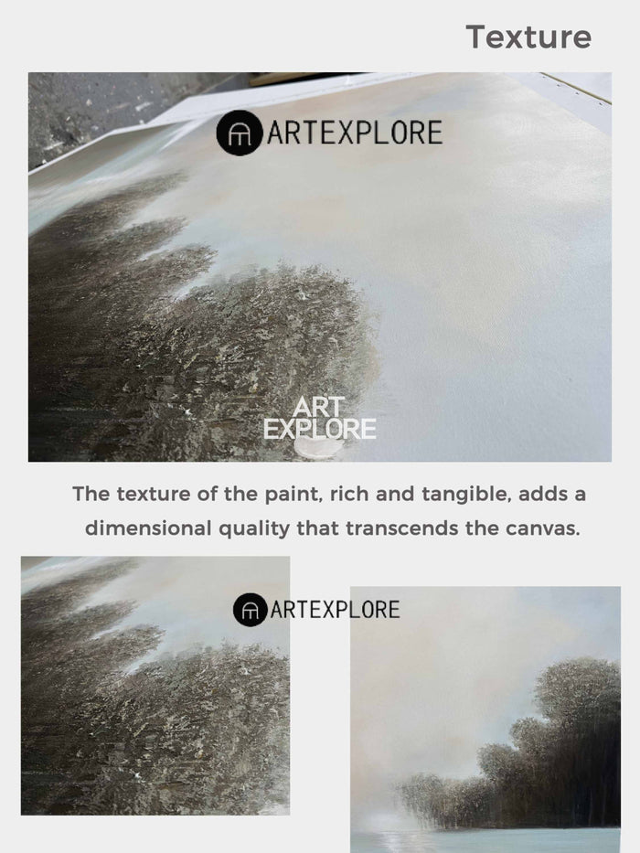 Lake View Painting Landscape Art Beige Landscape Canvas Art Lake Painting For Livingroom