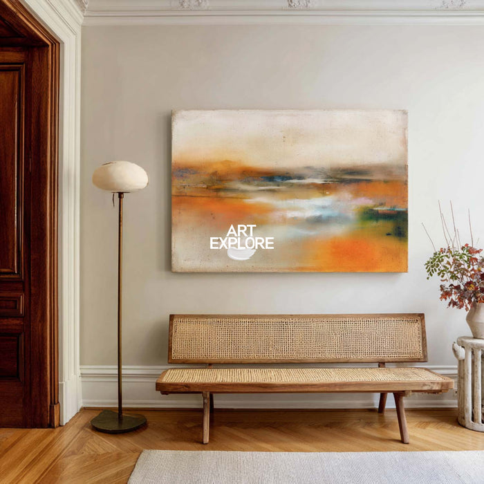 Large Abstract Landscape Painting In Brown And Amber Tones For Modern Living Room Decor