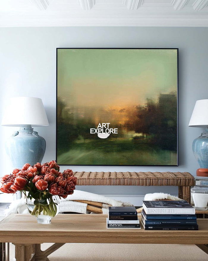 Abstract Green Landscape Painting With Black Hues For Modern Living Room Decor Original Art
