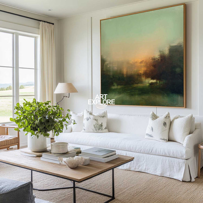 Abstract Green Landscape Painting With Black Hues For Modern Living Room Decor Original Art