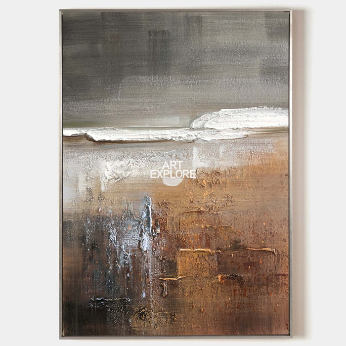 Large Brown Texture Acrylic Painting Brown Livingroom Canvas Wall Art Modern Abstract Minimalist ArtFor Sale