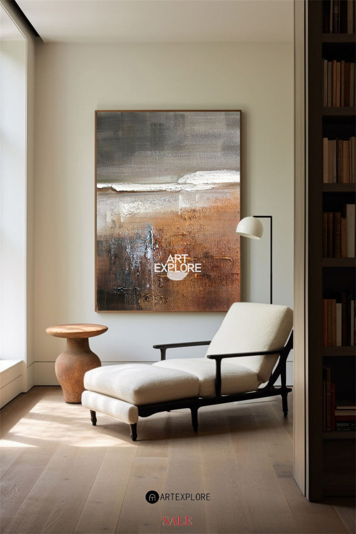 Large Brown Texture Acrylic Painting Brown Livingroom Canvas Wall Art Modern Abstract Minimalist ArtFor Sale