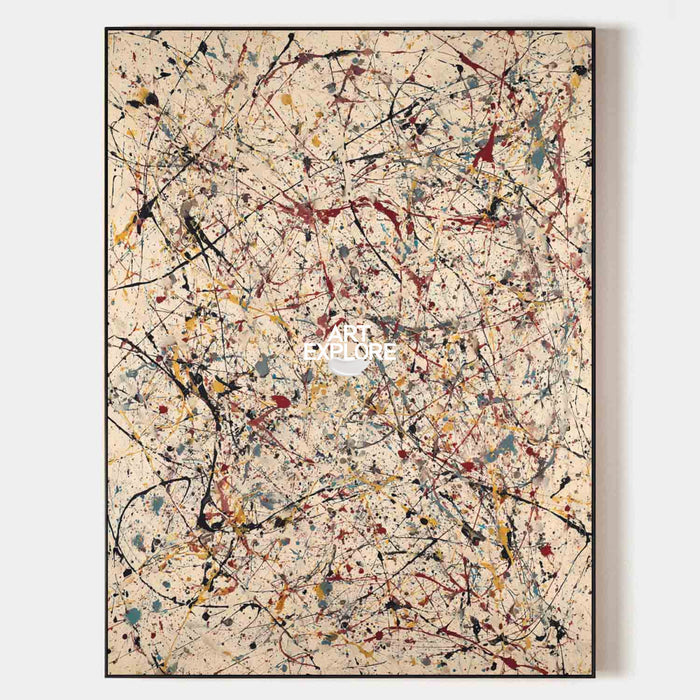 Modern Abstract Vertical Art With Beige And Multicolor Lines For Living Room
