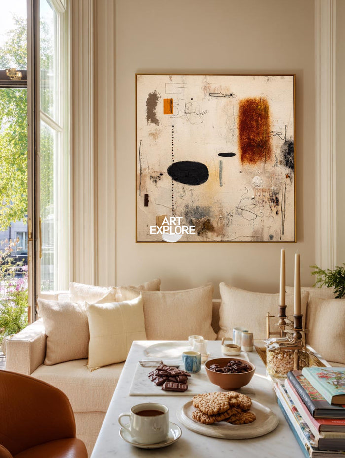 Modern Textured Abstract Painting In Beige And Earth Tones For Living Room Decor