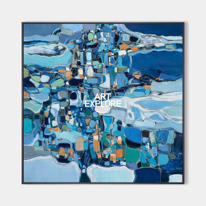 Abstract Blue Seascape Oil Painting Modern Square Canvas Art For Home Decor