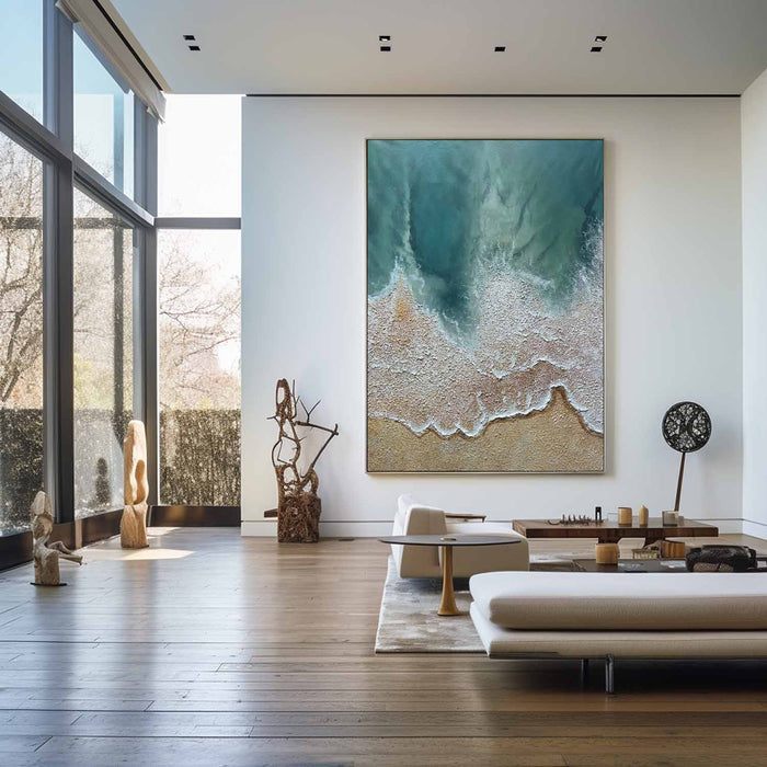 Large Blue Seascape Wall Art Contemporary Blue Coastal Canvas Art Ocean Wave Painting