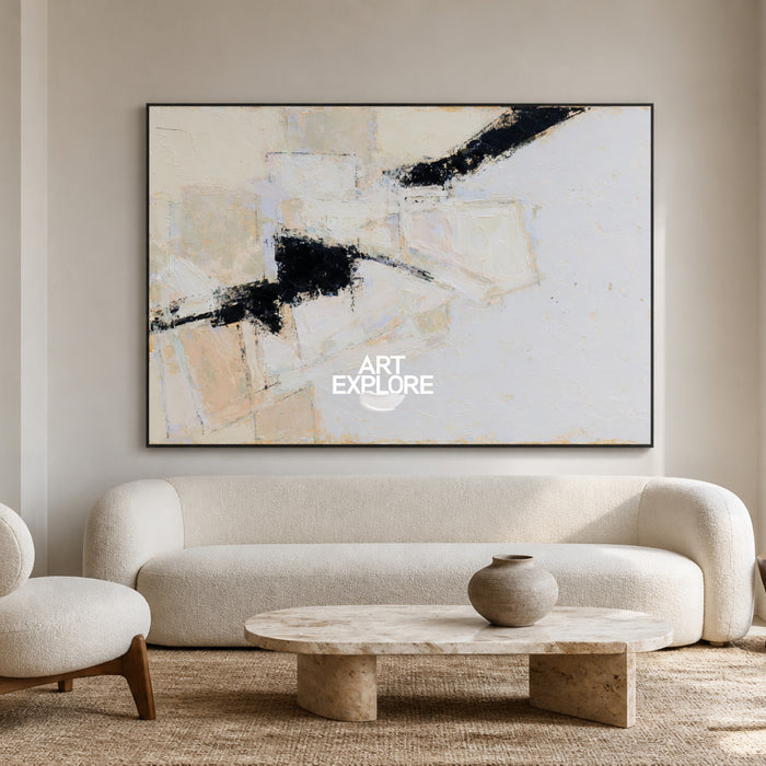 Modern Minimalist Abstract Painting With Textured Brushstrokes In Neutral Colors