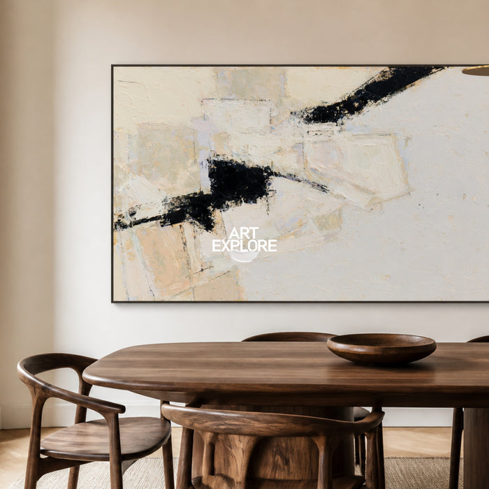 Modern Minimalist Abstract Painting With Textured Brushstrokes In Neutral Colors