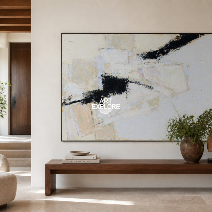 Modern Minimalist Abstract Painting With Textured Brushstrokes In Neutral Colors