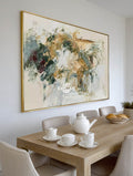 Abstract Beige And Green Canvas Painting With Textured Strokes