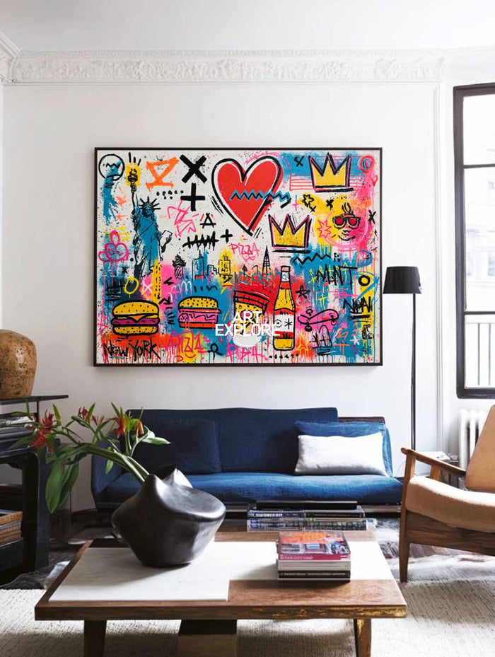 New York Graffiti Pop Art Canvas Painting With Statue Of Liberty And Crowns