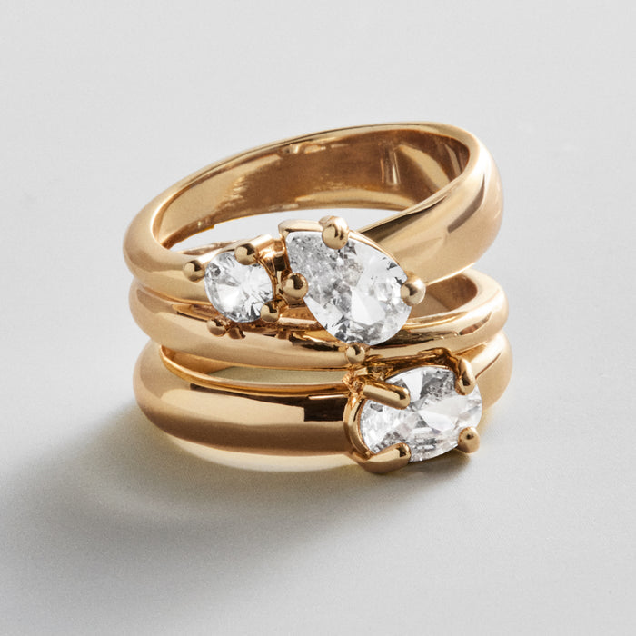 Angela Gold Ring Set - Gold/Pavé