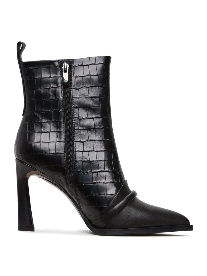 A trendy pair of Tiana black ankle boots, high heel boots for women's fashion with a stylish touch.