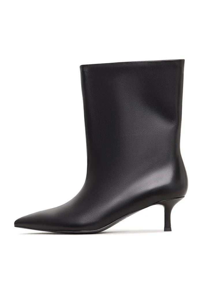 A stylish pair of black Regina ankle boots with kitten heels, perfect for women who love chic footwear choices.