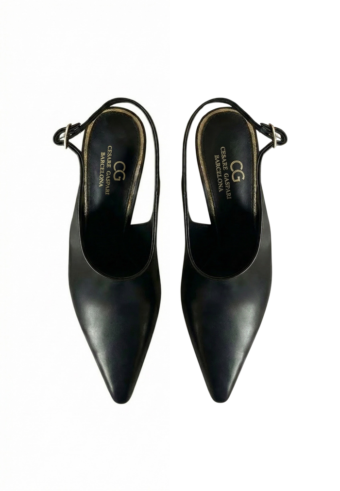 Aurora Gold Heel Slingbacks – Black