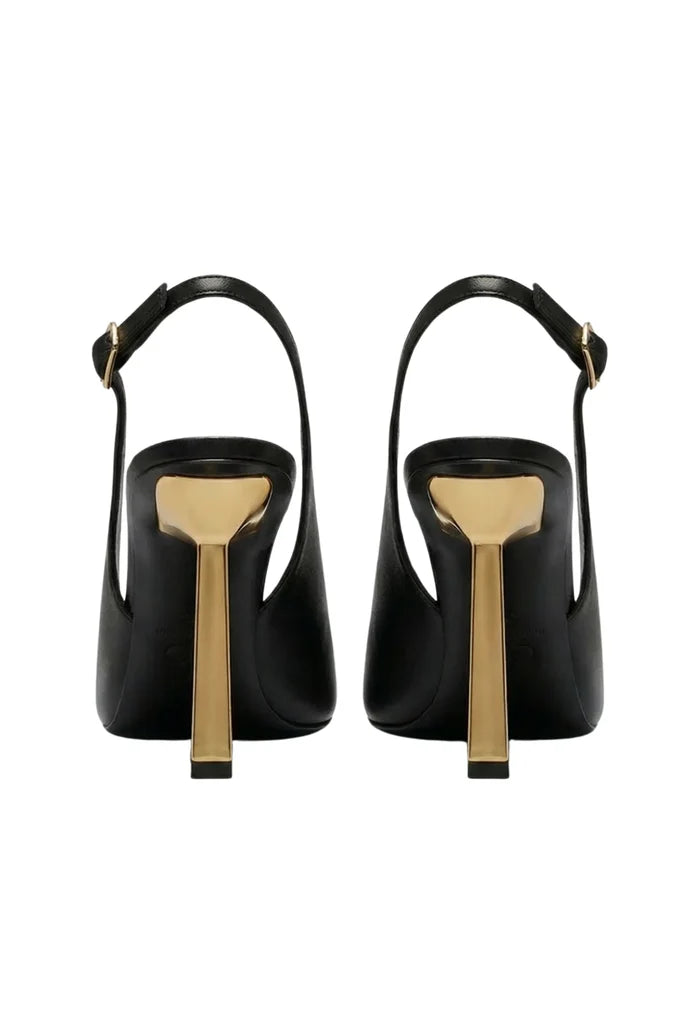 Aurora Gold Heel Slingbacks – Black
