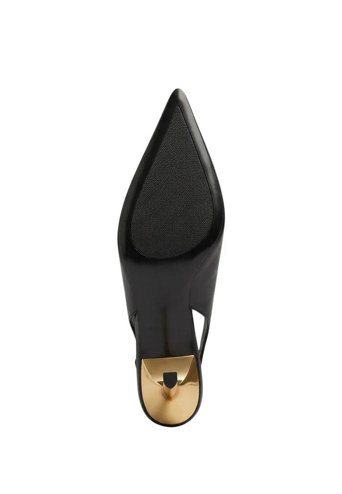 Aurora Gold Heel Slingbacks – Black