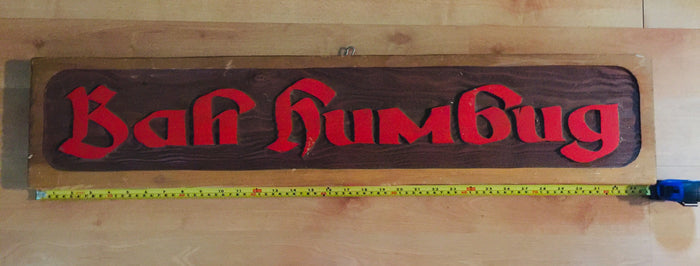 Bah Humbug Vintage Hanging Wooden Hand-Carved Rustic
