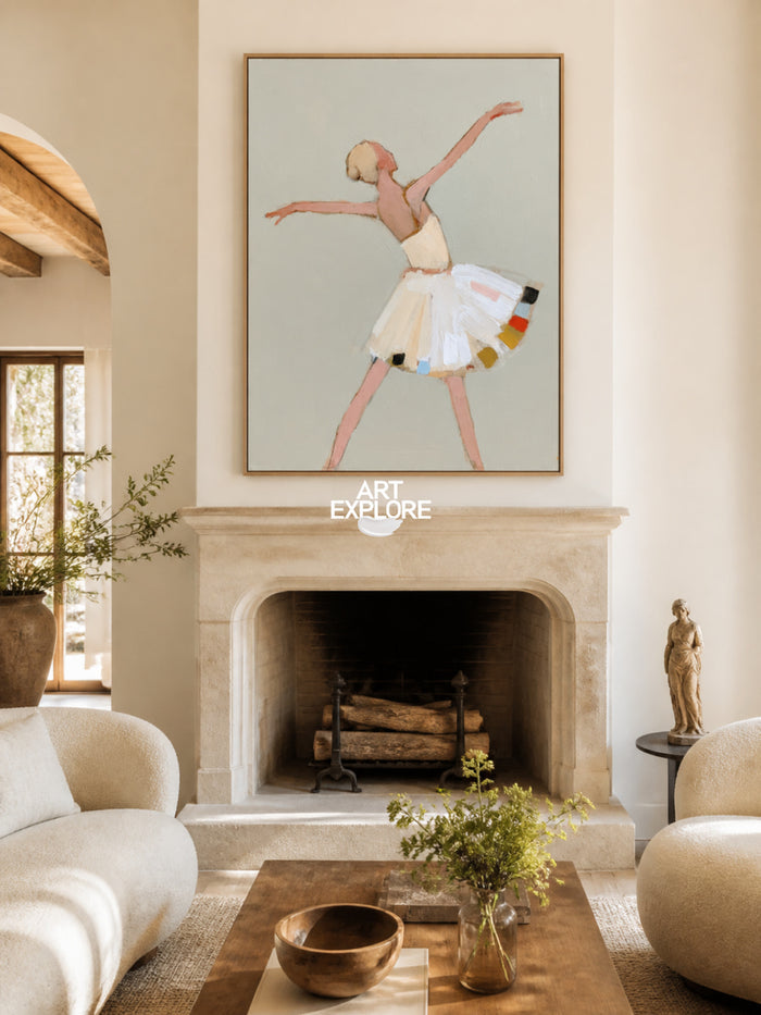 Abstract Ballet Dancer Painting Hand-Painted Canvas Wall Art With Colorful Accents