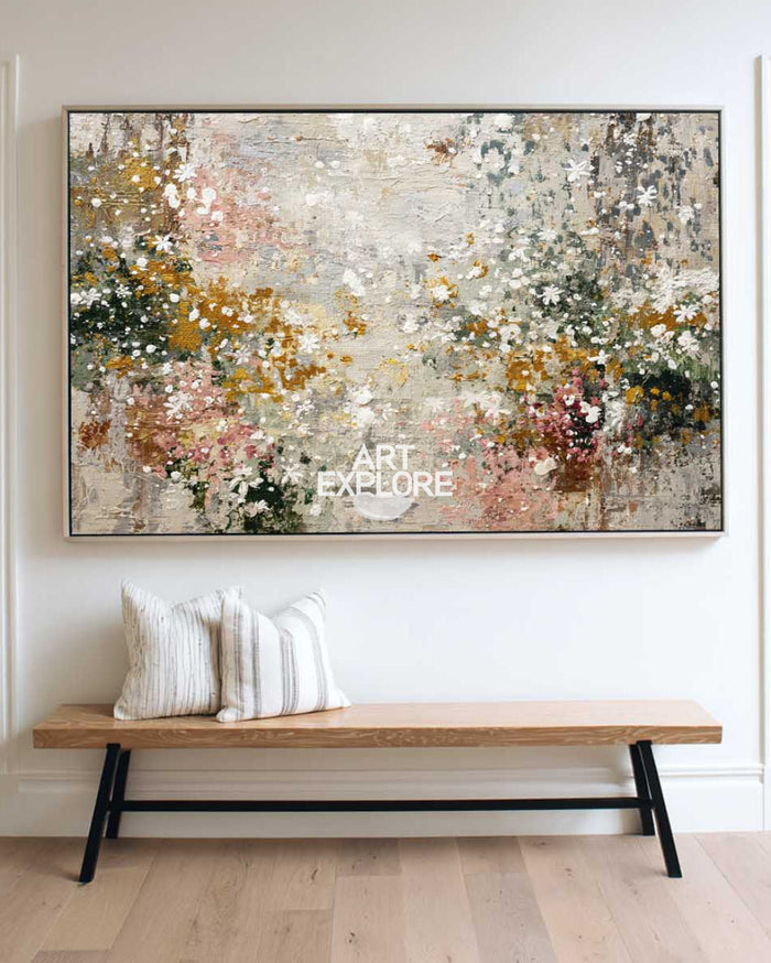 Large Beige Abstract Art Textured Handmade Minimalist Decor Wei Pen | ArtExplore