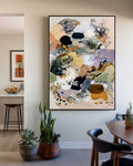 Handmade Textured Abstract Art On Linen Canvas With Earthy Tones And Black Details