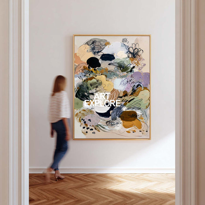Handmade Textured Abstract Art On Linen Canvas With Earthy Tones And Black Details