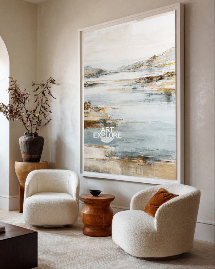 Textured Minimalist Lake Landscape Art Large Space Home Decor ArtExplore