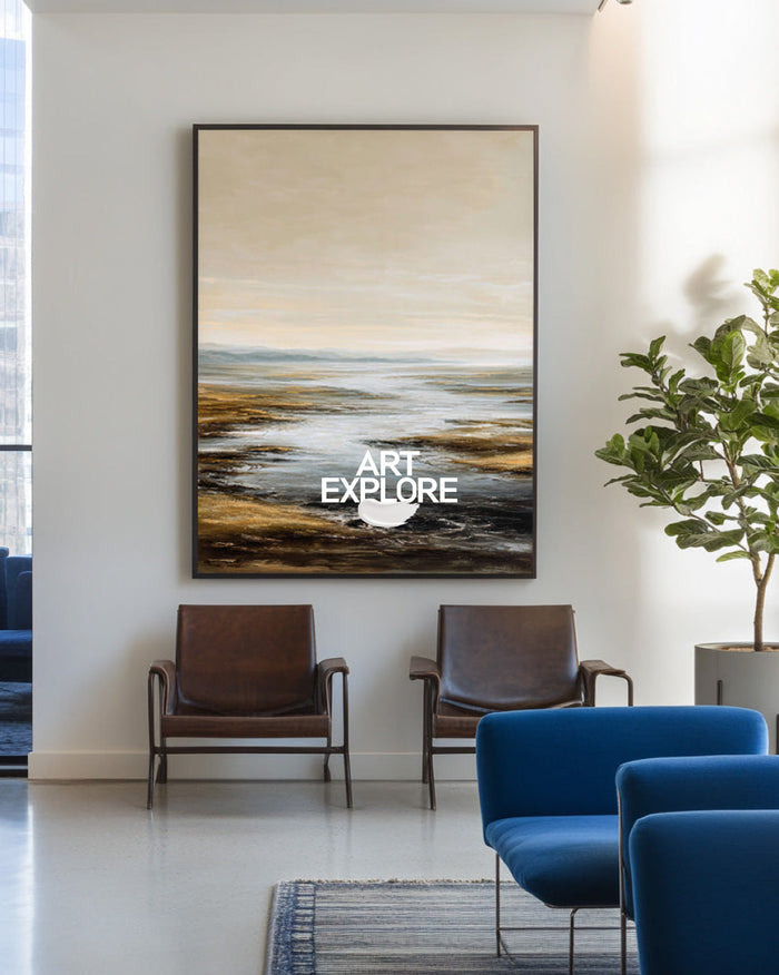 Modern Textured Lake Abstract, Handmade Oil on Canvas for Large Office ArtExplore