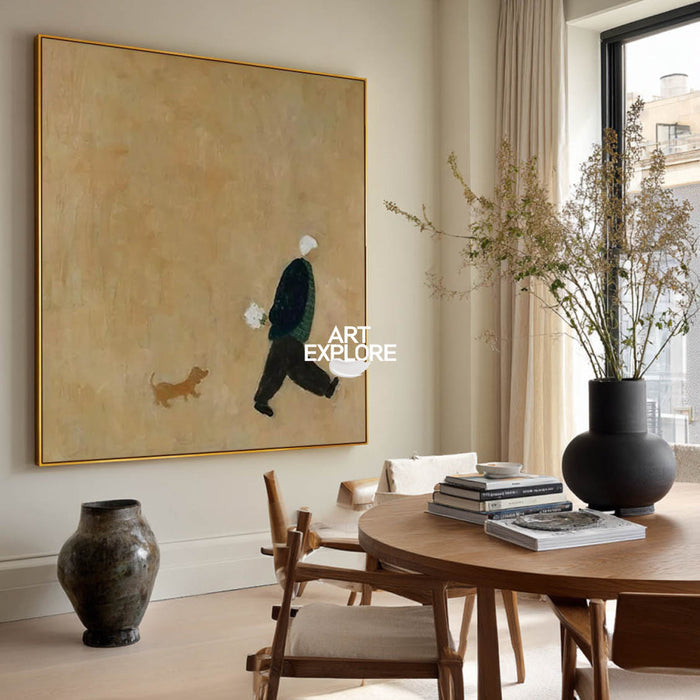 Modern Abstract Painting With Dog Figure For Contemporary Home Decor