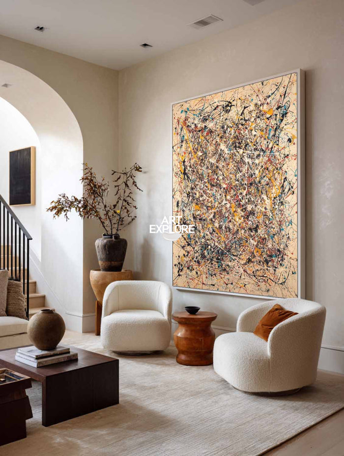 Original Abstract Expressionist Painting With Dynamic Lines For Modern Living Room Decor