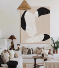 Modern  Large Plaster Art On Canvas Beige Abstract Painting White And Black Minimalist Geometric Painting Black And White Cool Abstract Minimalist Painting