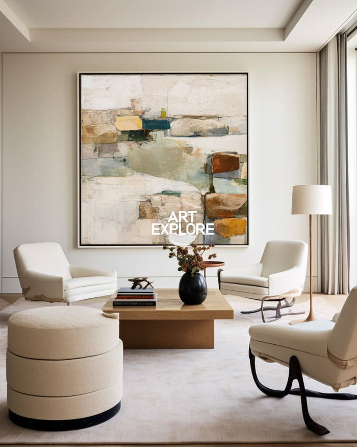 Modern Beige Textured Abstract Wall Art, Minimalist Handmade Canvas – ArtExplore