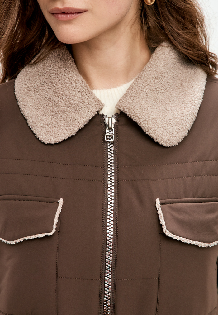 Belted Long Coat with Shearling Collar