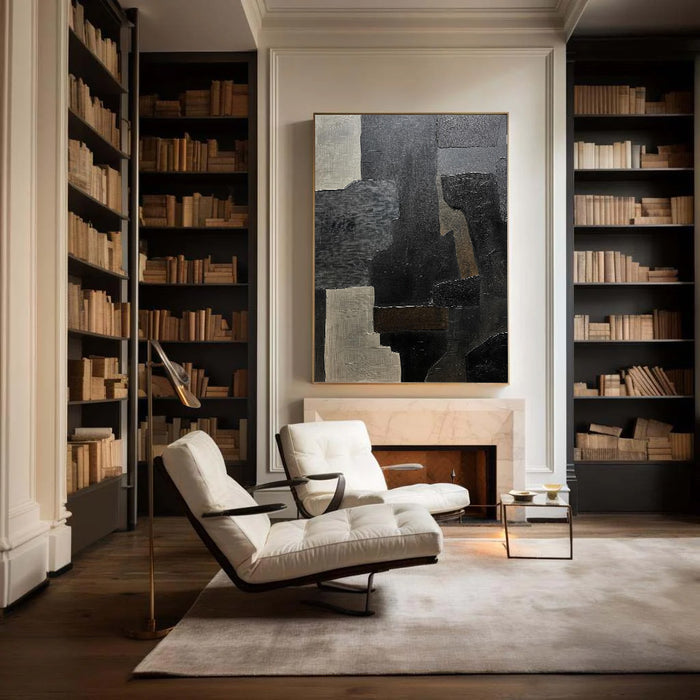 Large Black Abstract Acrylic Painting Abstract Wall Art Minimalist Wall Art Canvas Painting For Living Room