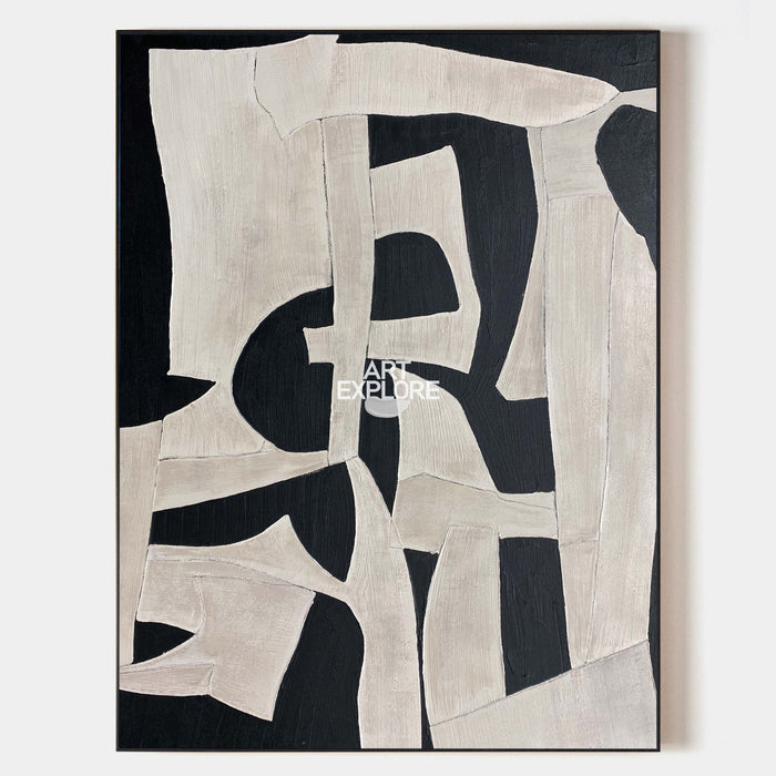 Black And White Canvas Painting Oversized Artwork Framed Minimalist Abstract Canvas Art For Livingroom