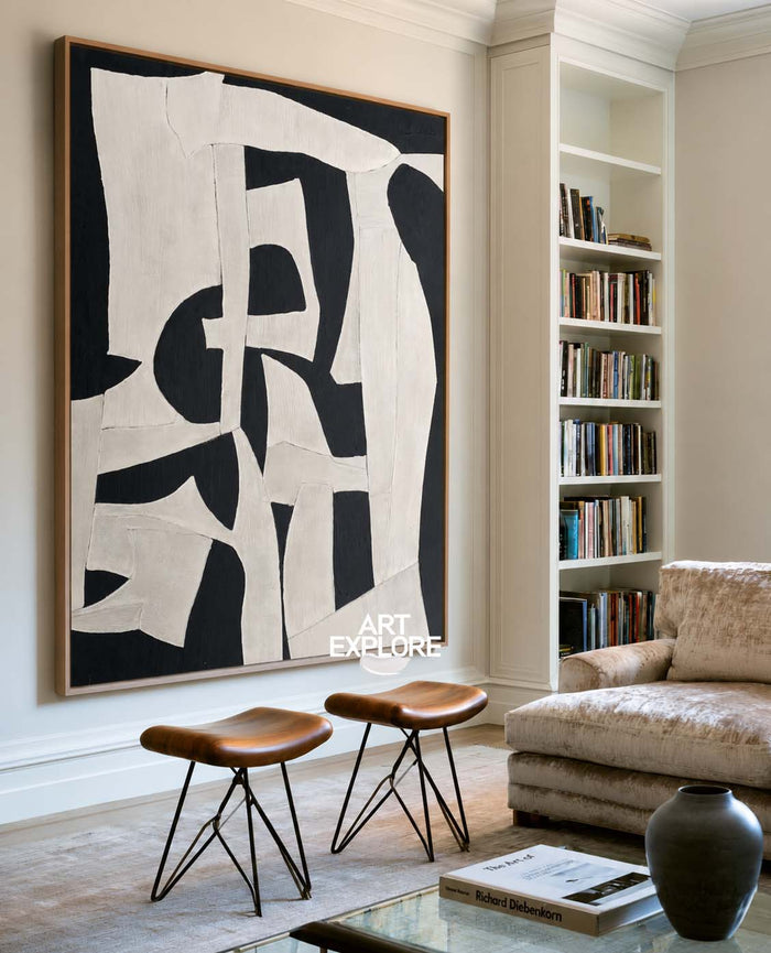 Black & Beige Oil Canvas Art Large Wall Art Wabi-sabi Home Decor