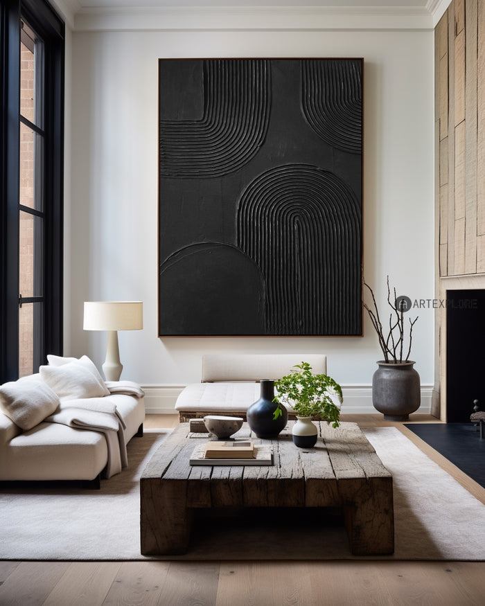 Large Minimalist Dark Style Art Black Painting,Modern Black Living Room Design,Original Black Art Hangings Paintings