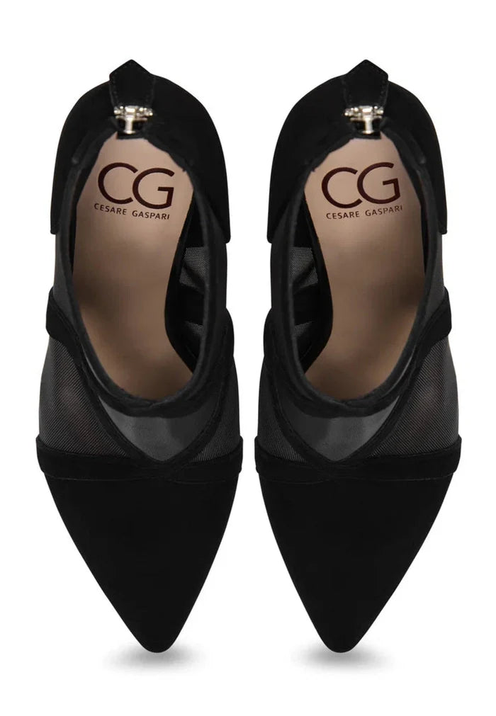 A stylish pair of women's black sheer ankle boots, perfect for adding flair to any outfit.