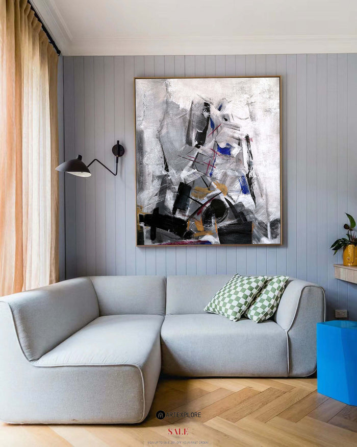 Contemporary Abstract Art Large Vertical Black And White Abstract Painting